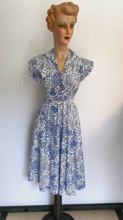 1940s/1950s Cotton Novelty Print Dress | S/M