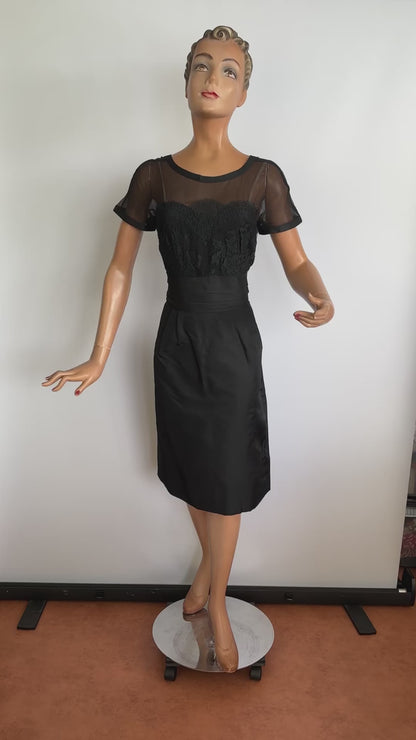 1950s/60s Black Silk, Lace and Mesh Dress | M/L