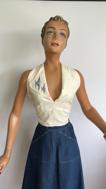 Hand Painted Angelfish 1950s Style Halter Top  | S/M