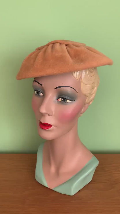 1950s Beige Orange Mushroom Hat