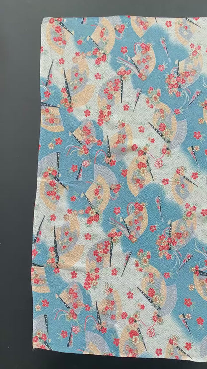 1930s/1940s Japanese Fans Novelty Print Silk Crepe Scarf