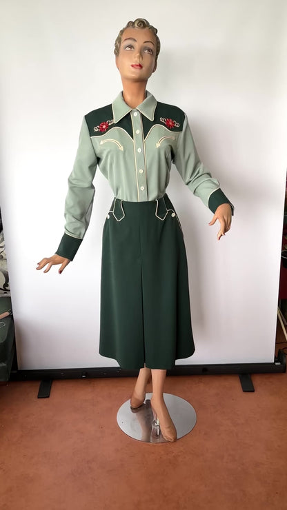 Lily-Mae 1940s Western Skirt Green - Made to Order