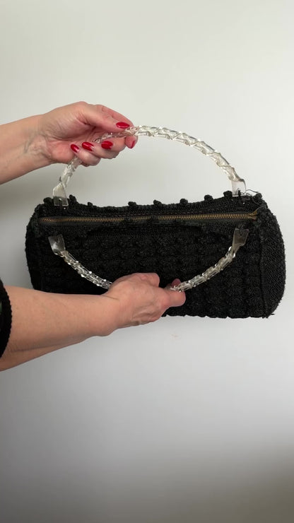 1940s Crochet Handbag with Lucite Handle