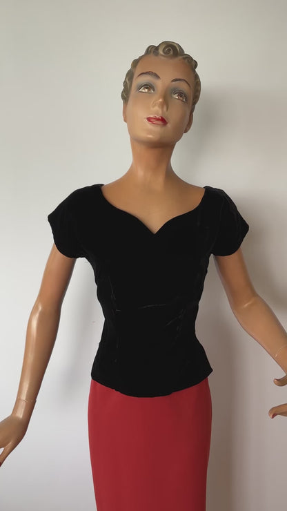 1950s Black Velvet Top | XS/S