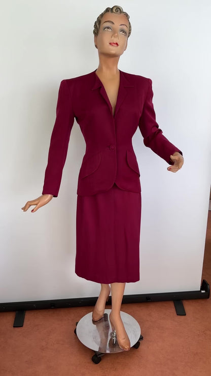 1940s  Irving Schechter Burgundy Jacket with Matching Skirt | XS/S