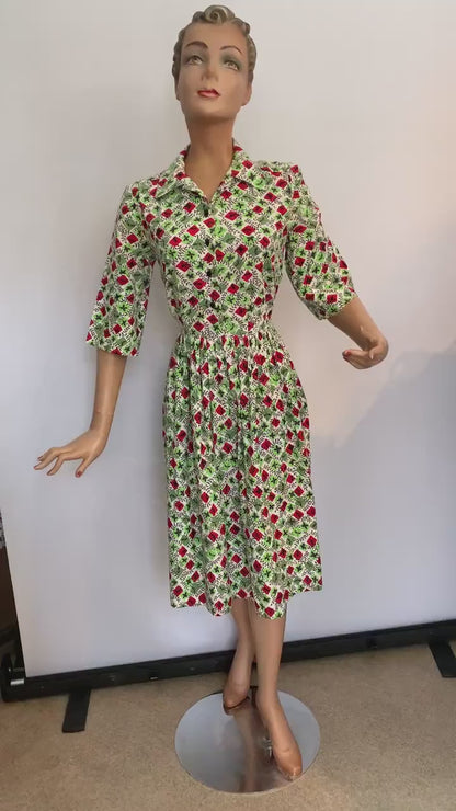 1940s Cotton Flower Dress | S/M