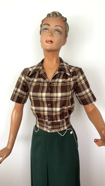 Brenda 1940s Style Land Girl Blouse Brown