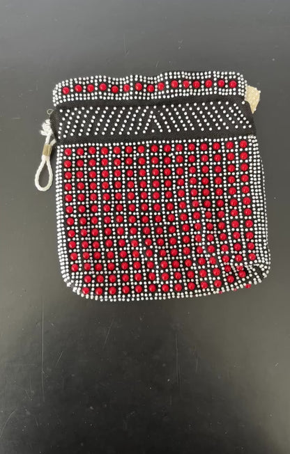 1960s Reversible Beaded Drawstring Purse Pouch