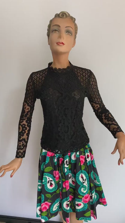 1960s/70s Black Lace Top | XS