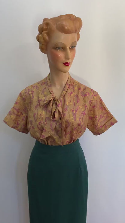 1960s Silky Pussy Bow Blouse | XXL