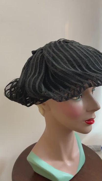 1950s / 1960s Black Tulle Lace Hat