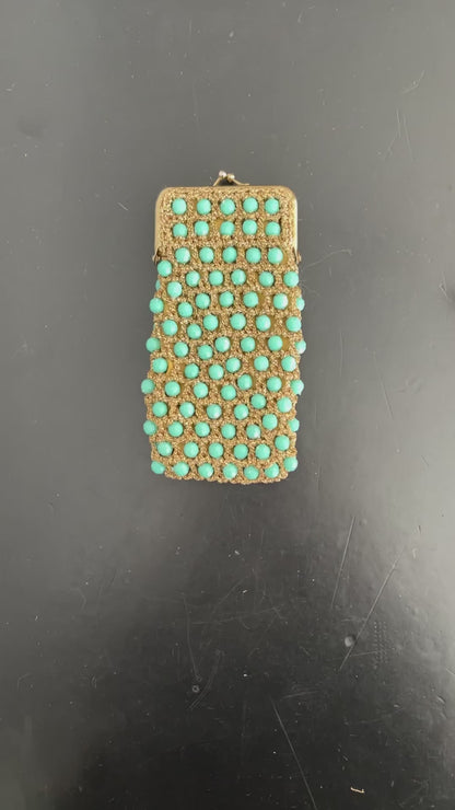 1960s Handmade Gold and Turquoise Purse / Glasses Case