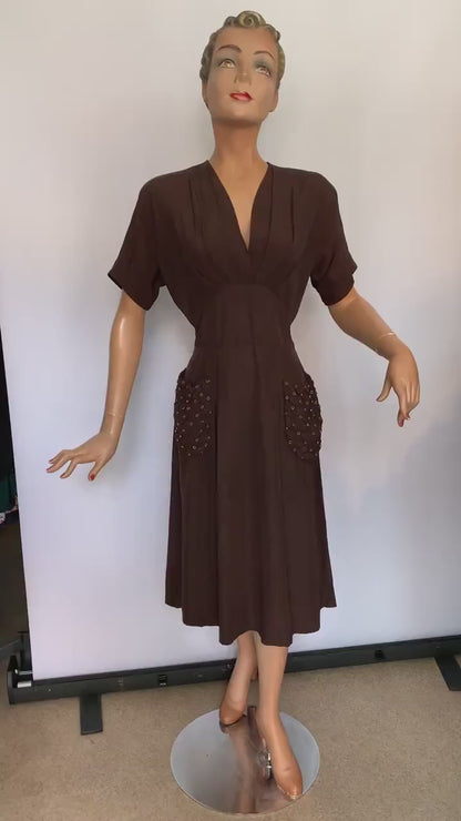 1940s Mary Lynne Gabardine Dress | S