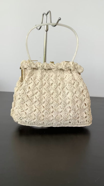 1950s Raffia Handbag with Lucite Handle