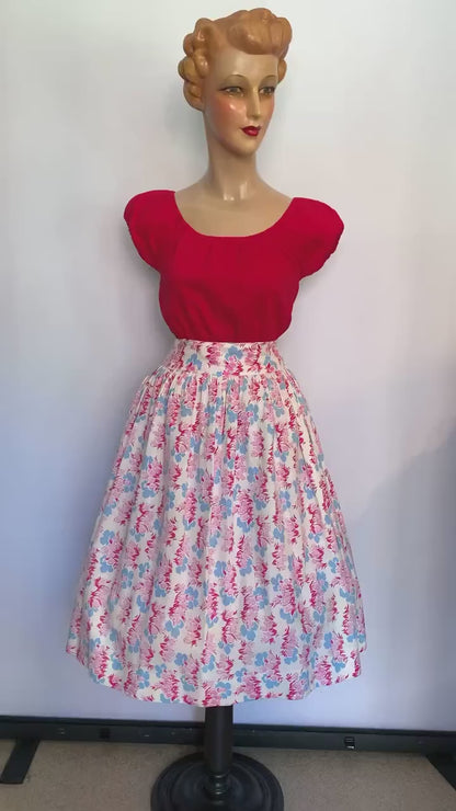 1950s Linen Cotton Skirt | L