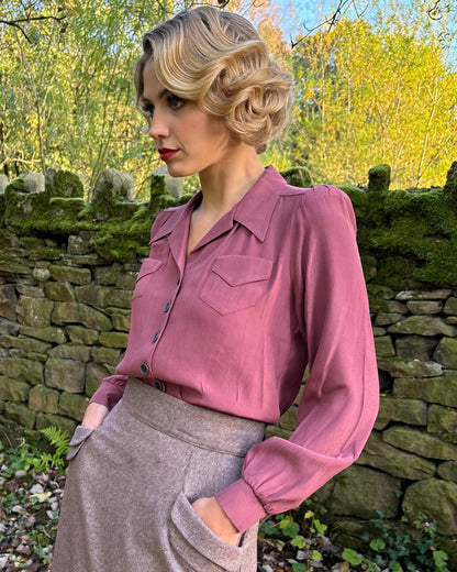 The House of Foxy 40s Sweetheart Blouse Plum