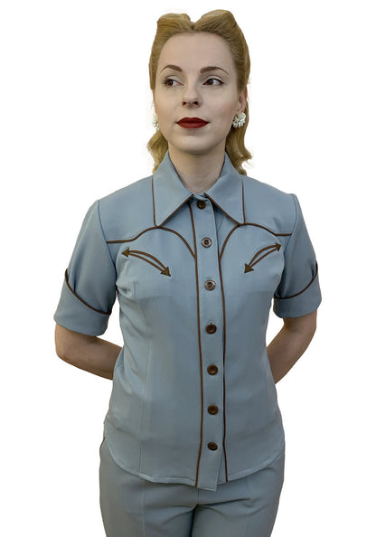 Lorraine 1940s Western Blouse Blue - Made to Order