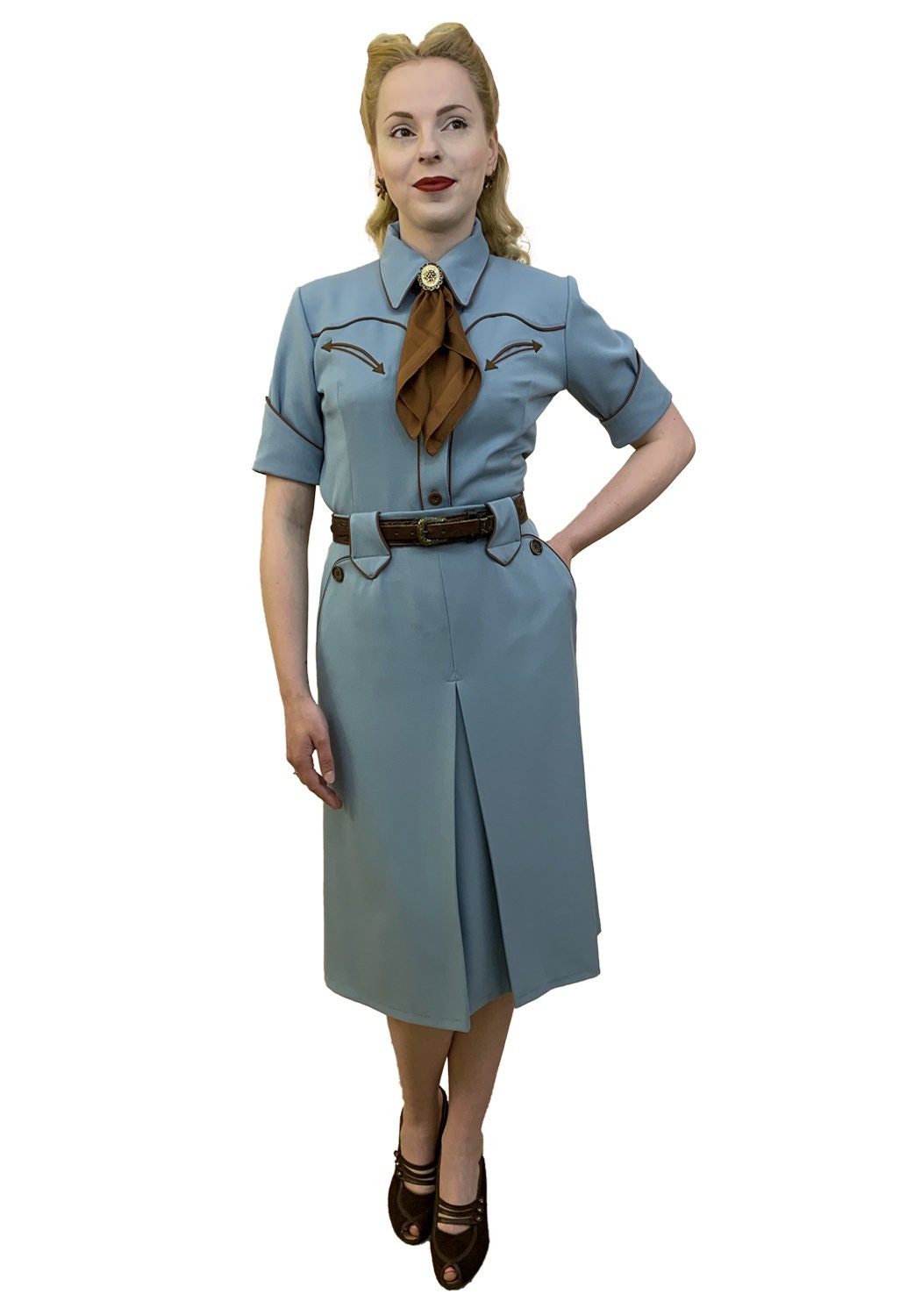 Lily-Mae 1940er Westernrock Blau - Auf Bestellung