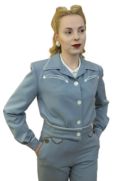 Lily-Mae 1940s Western Jacket Blue - Made to Order