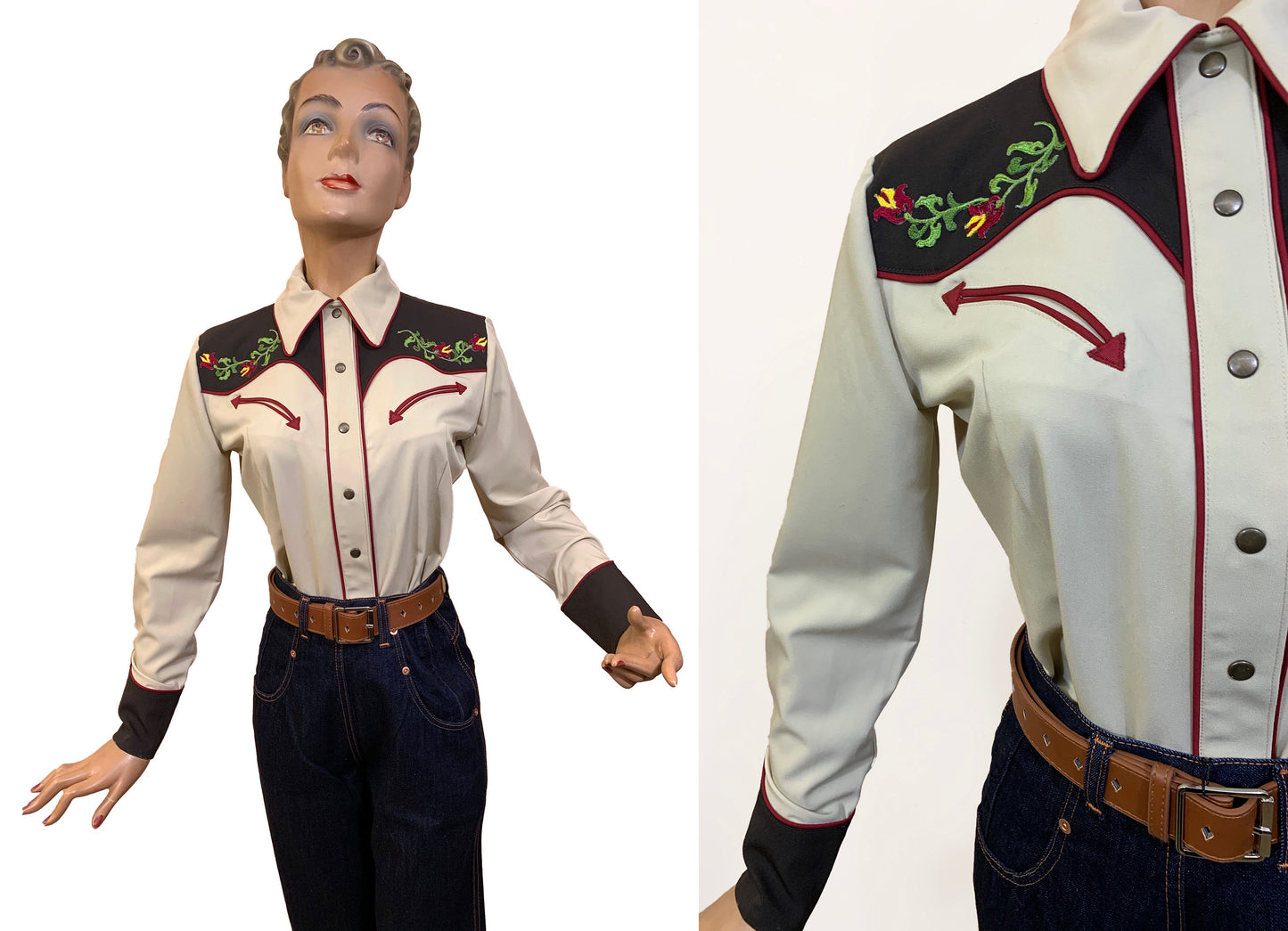 Mary Lou 1940s Style Women's Western Blouse Brown - Made to Order