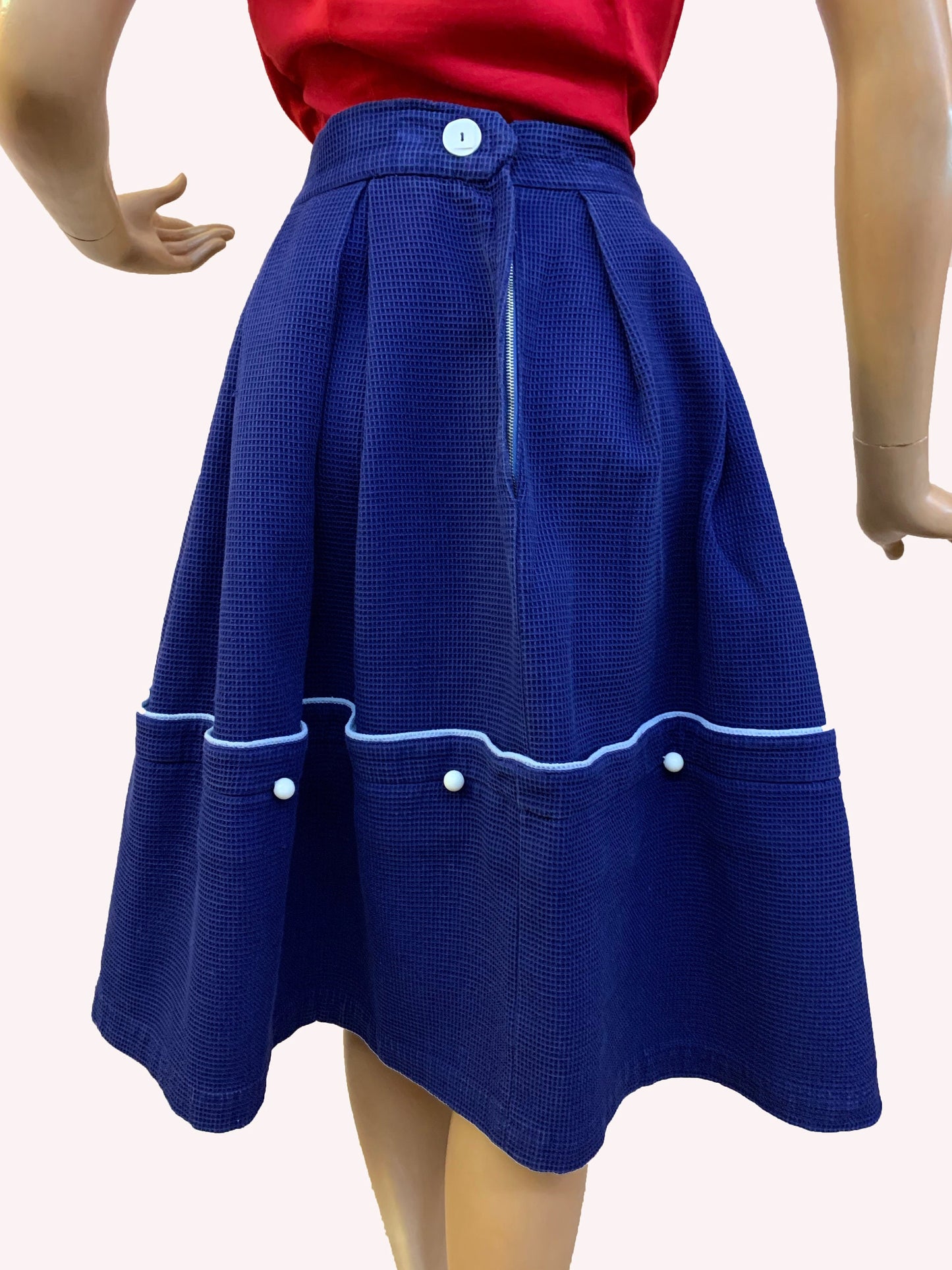 1950s Navy Blue Waffle Cotton Pouch Skirt |  S