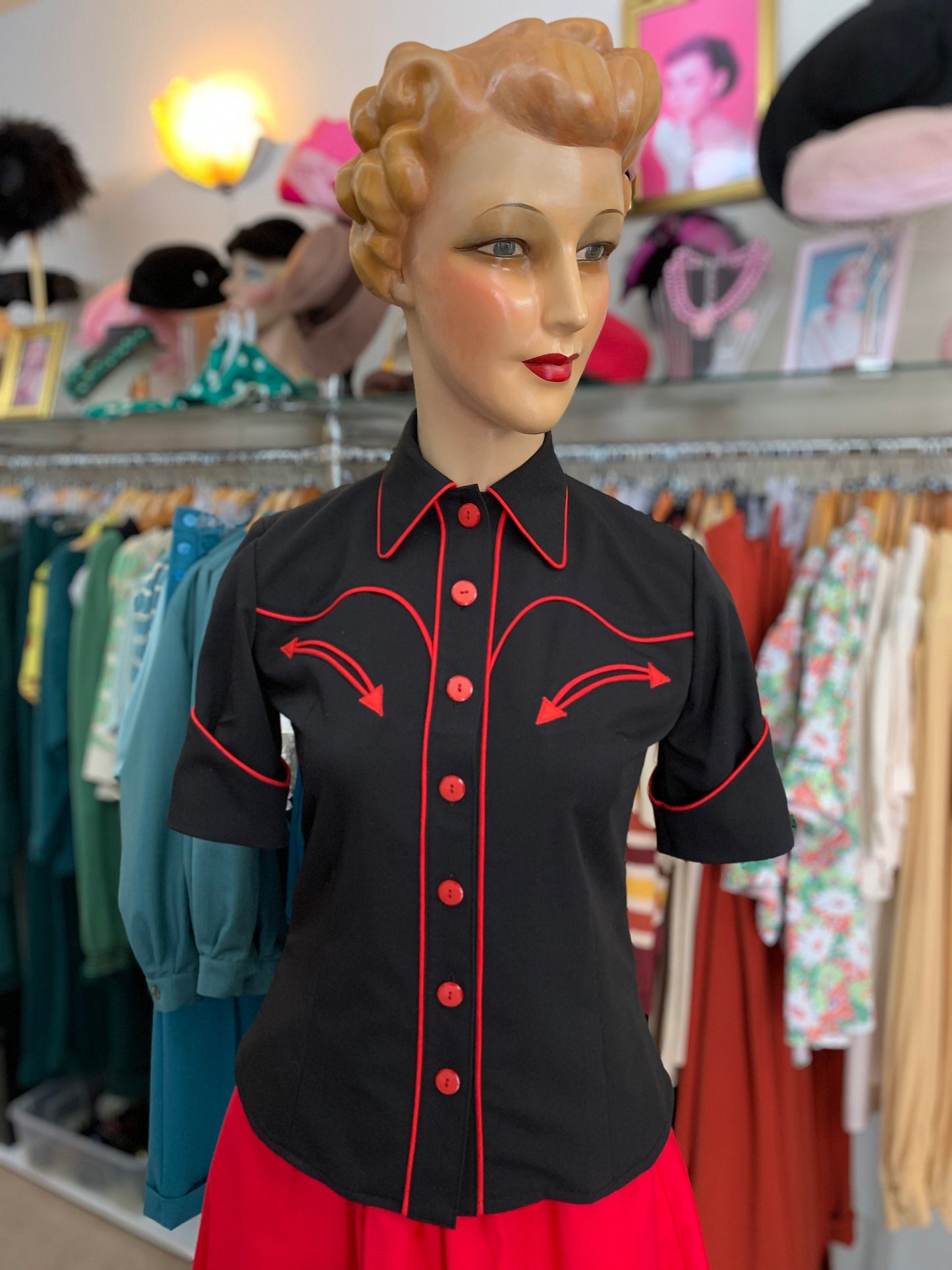 Lorraine 1940s Western Blouse Black