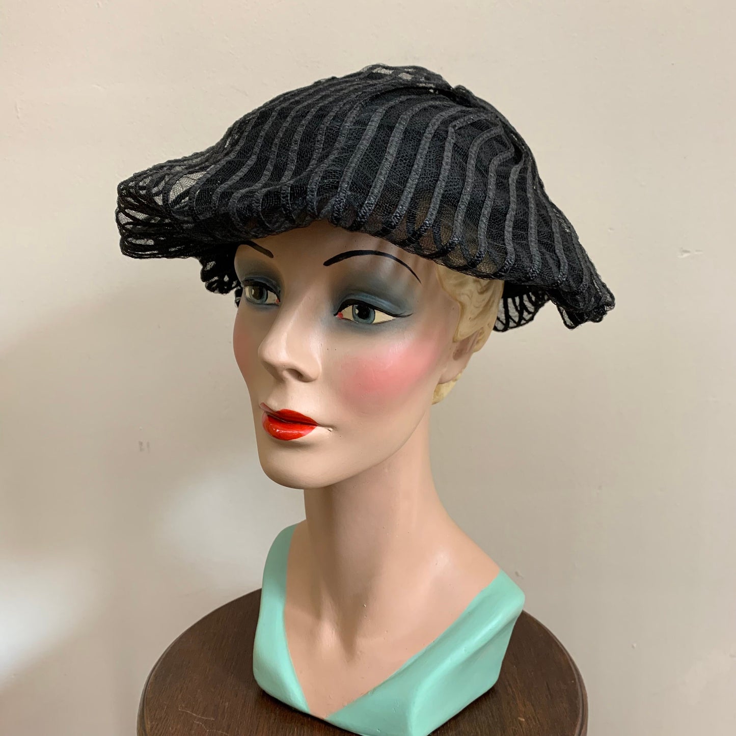 1950s / 1960s Black Tulle Lace Hat