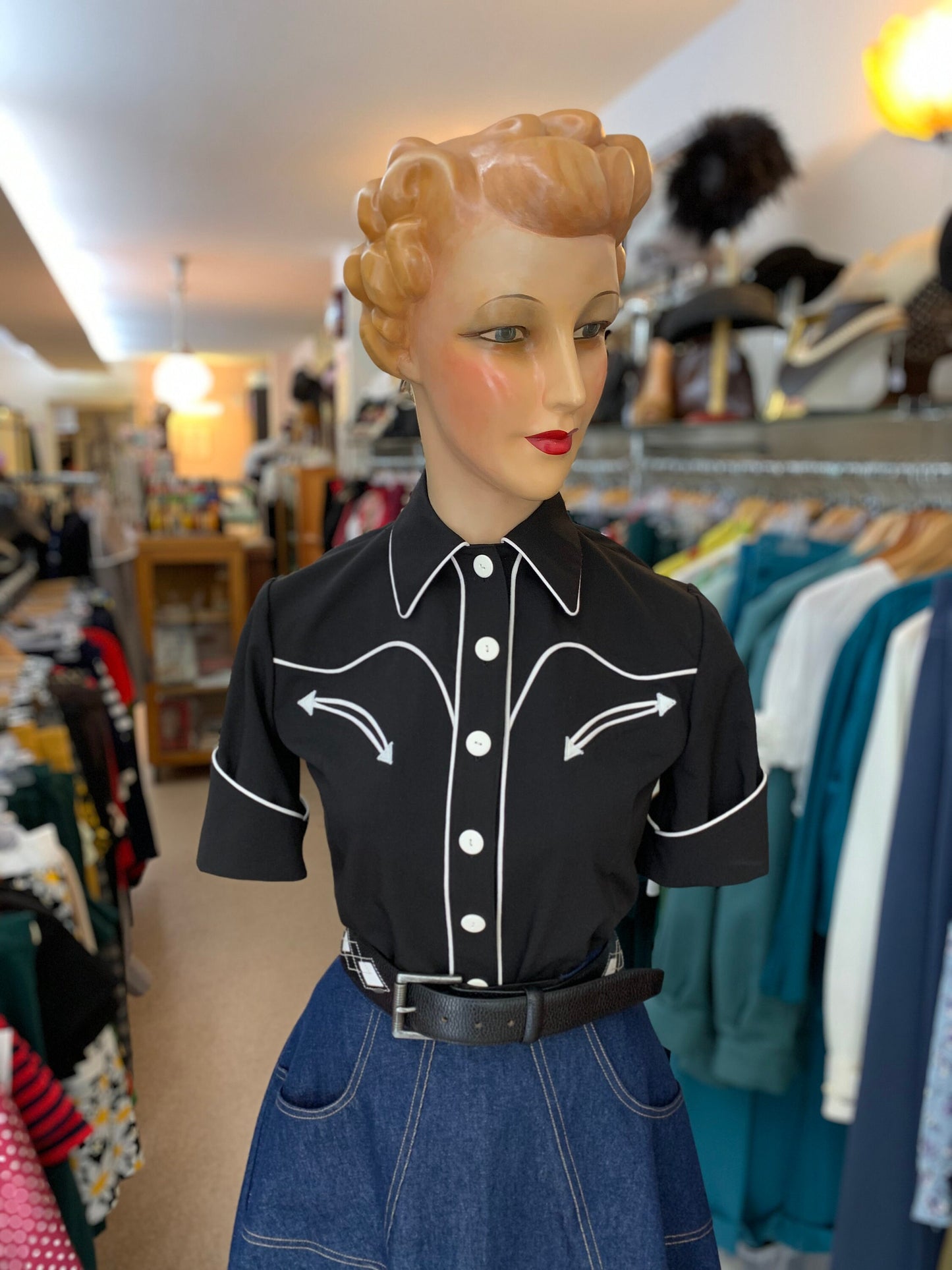 Lorraine 1940s Western Blouse Black