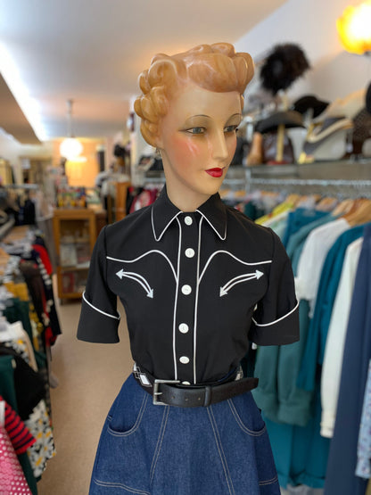 Lorraine 1940s Western Blouse Black