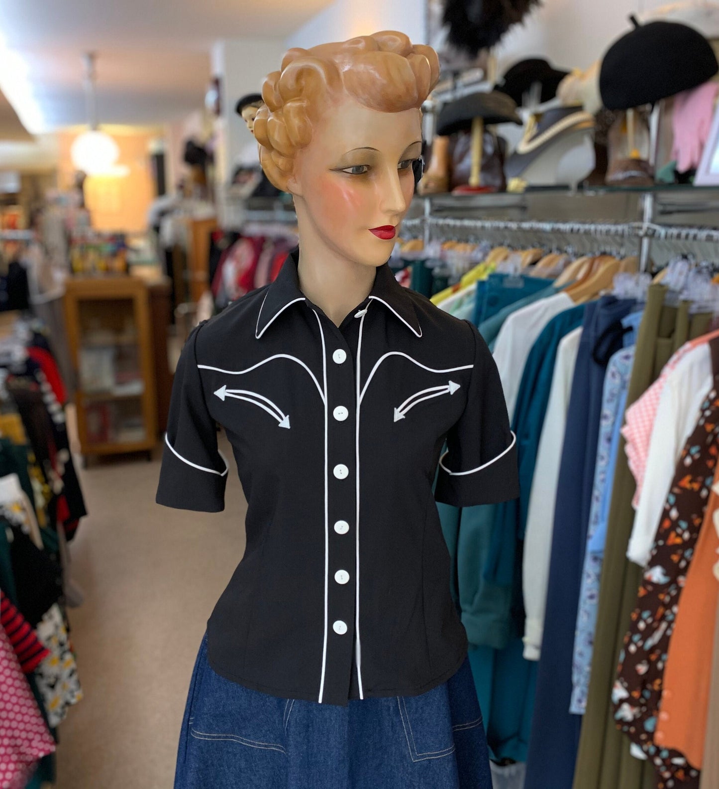 Lorraine 1940s Western Blouse Black