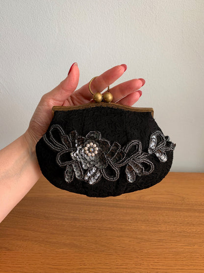 Vintage Beaded Black Purse