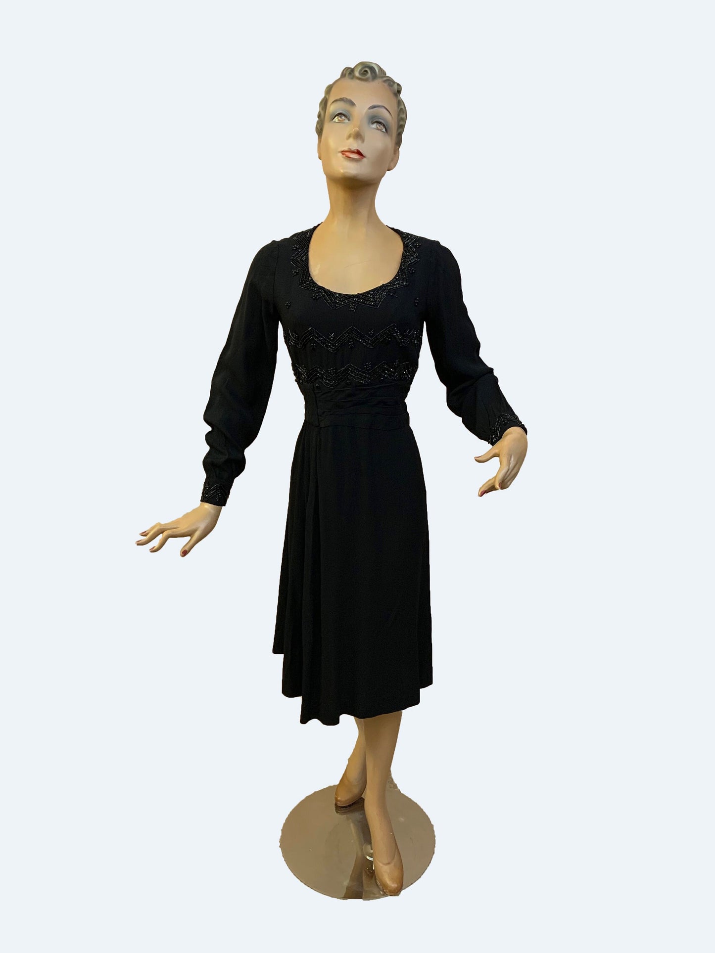 1930s/1940s Wool Crepe Beaded Dress | S