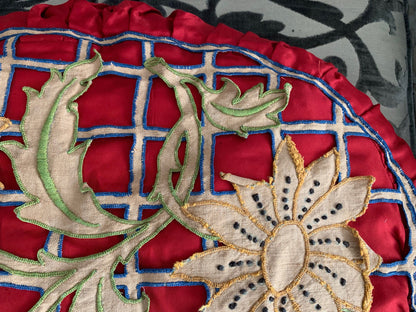 Antique Art Nouveau Linen Openwork Boudoir Cushion