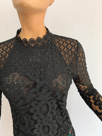 1960s/70s Black Lace Top | XS