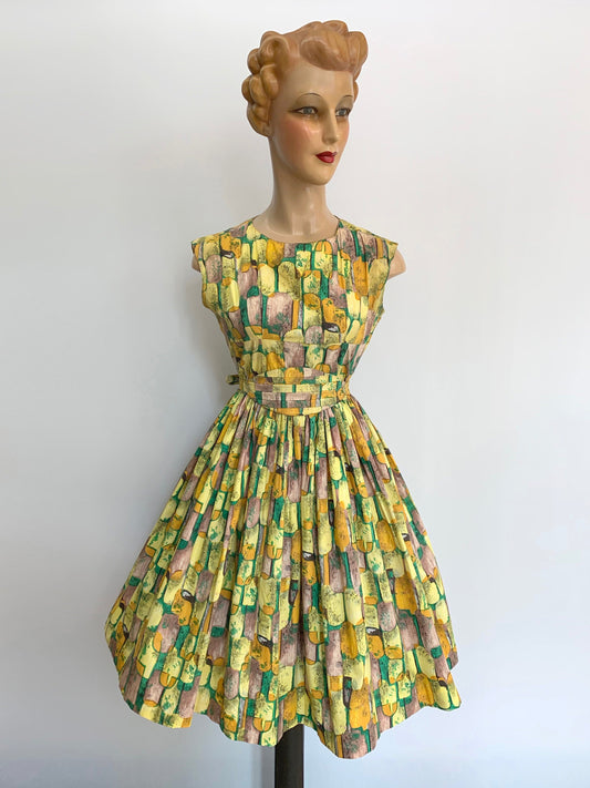 1950s Belted Cotton Dress | S