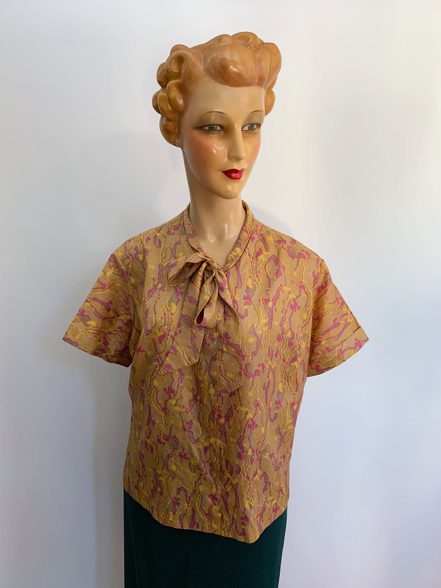 1960s Silky Pussy Bow Blouse | XXL