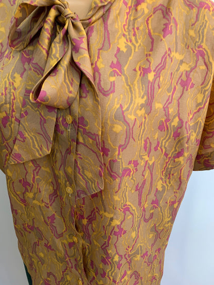 1960s Silky Pussy Bow Blouse | XXL