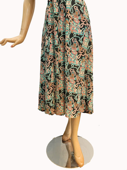 1940s Max Kopp Rayon California Novelty Print Dress | Size XS