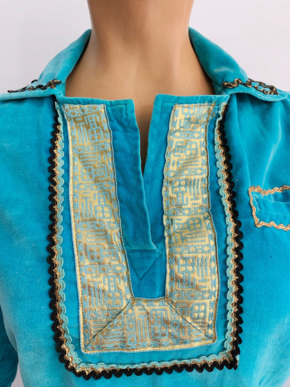 1950s Aqua Velvet Mexican Oaxacan Top | L