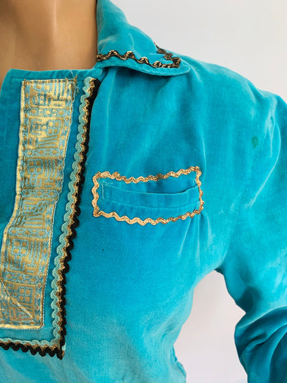 1950s Aqua Velvet Mexican Oaxacan Top | L