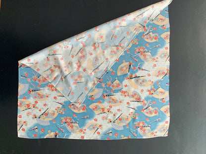 1930s/1940s Japanese Fans Novelty Print Silk Crepe Scarf