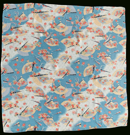 1930s/1940s Japanese Fans Novelty Print Silk Crepe Scarf