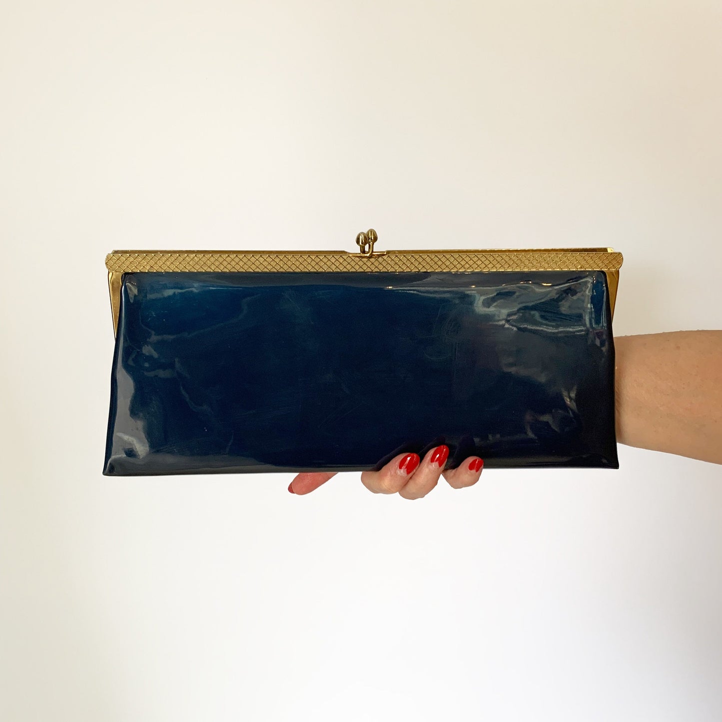 1960s Navy Blue Patent Leather Clutch Bag