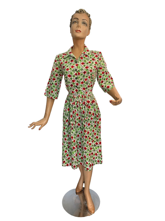 1940s Cotton Flower Dress | S/M