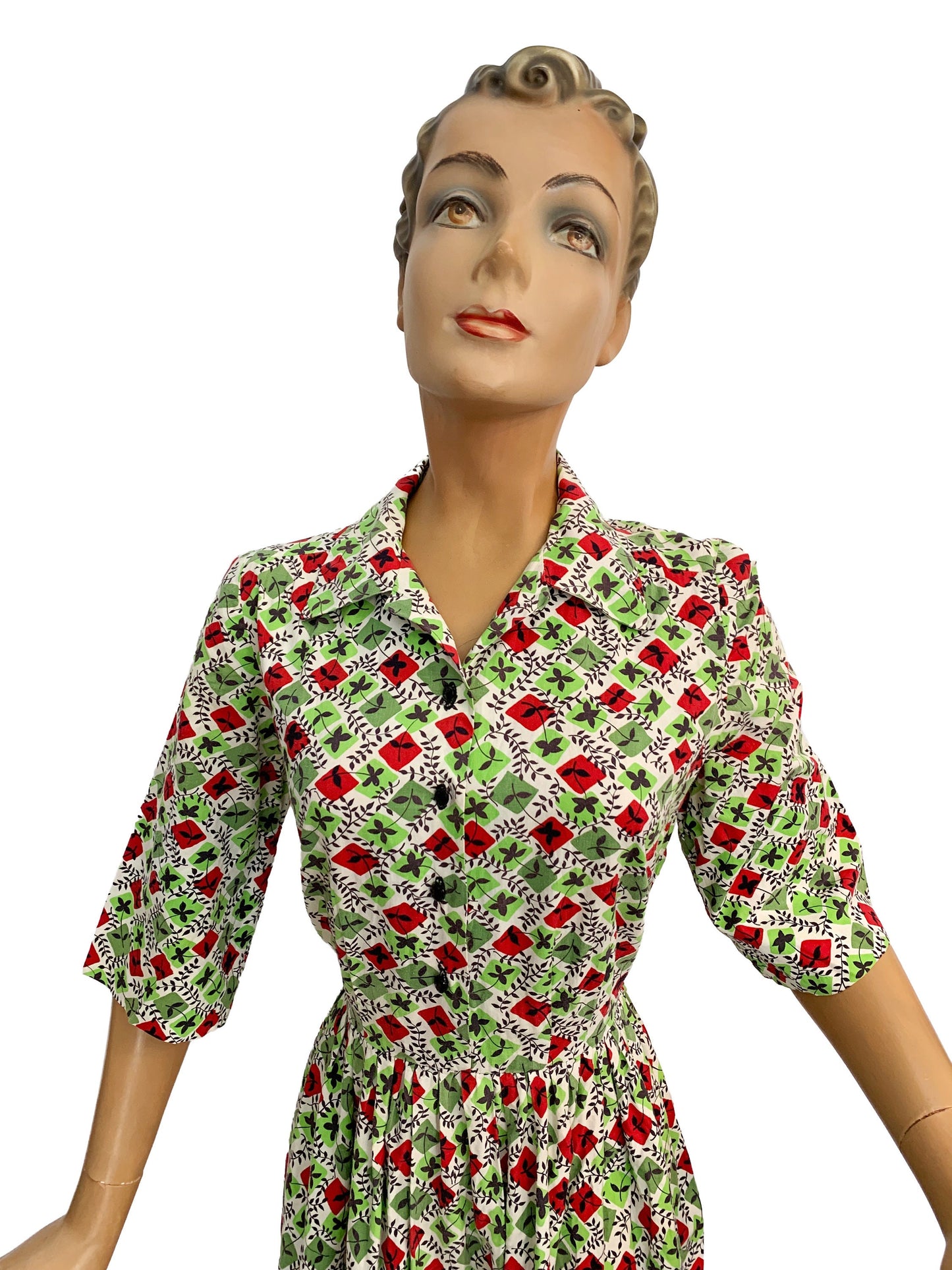 1940s Cotton Flower Dress | S/M