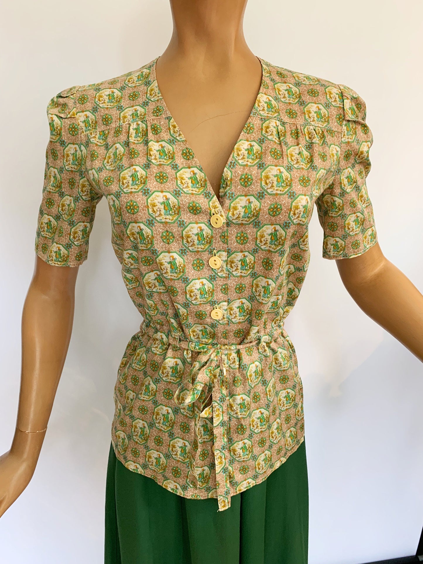 1970s Does 1940s Poplin Blouse | XS