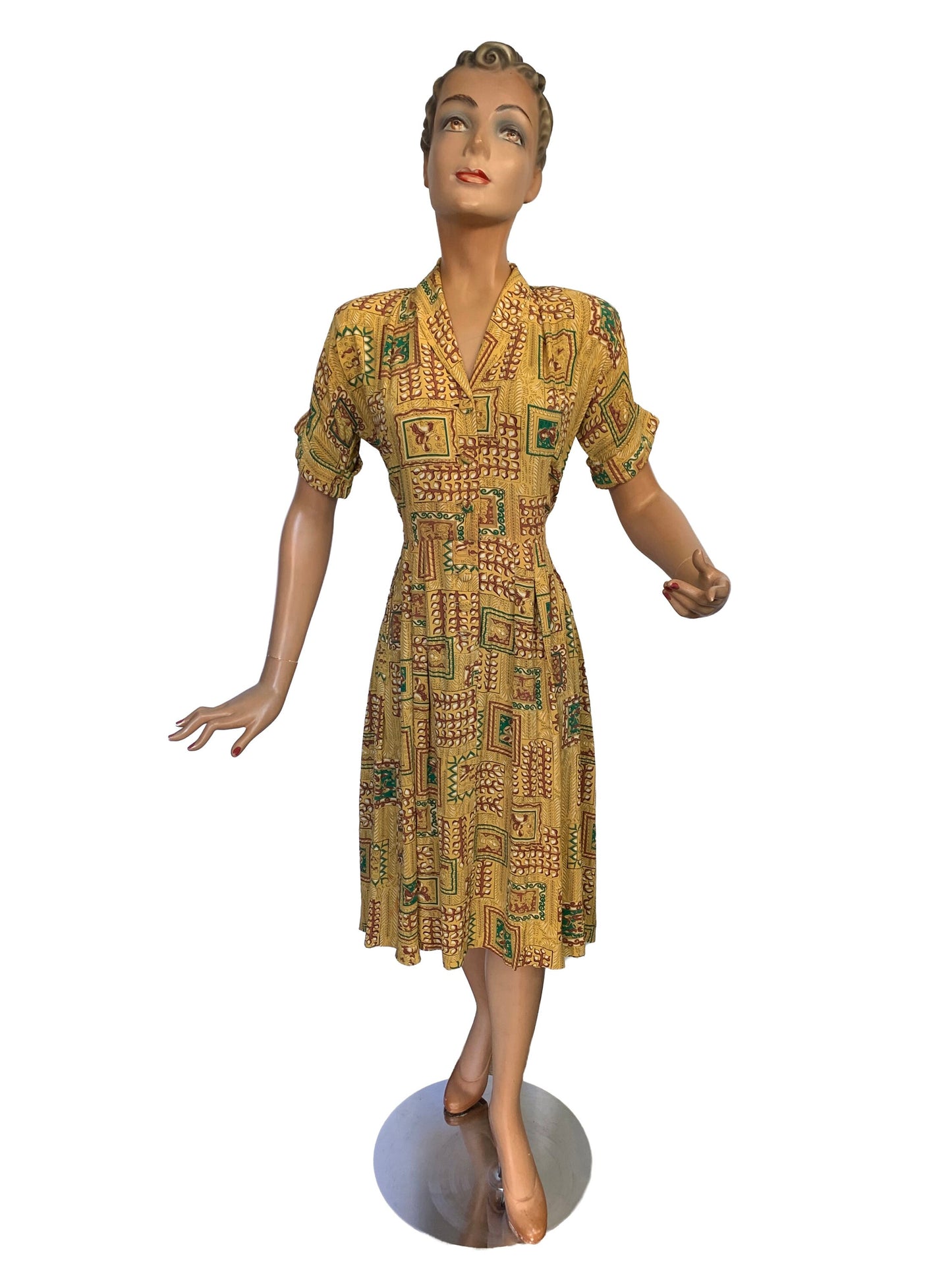1940s Rayon Novelty Print Dress | XS/S