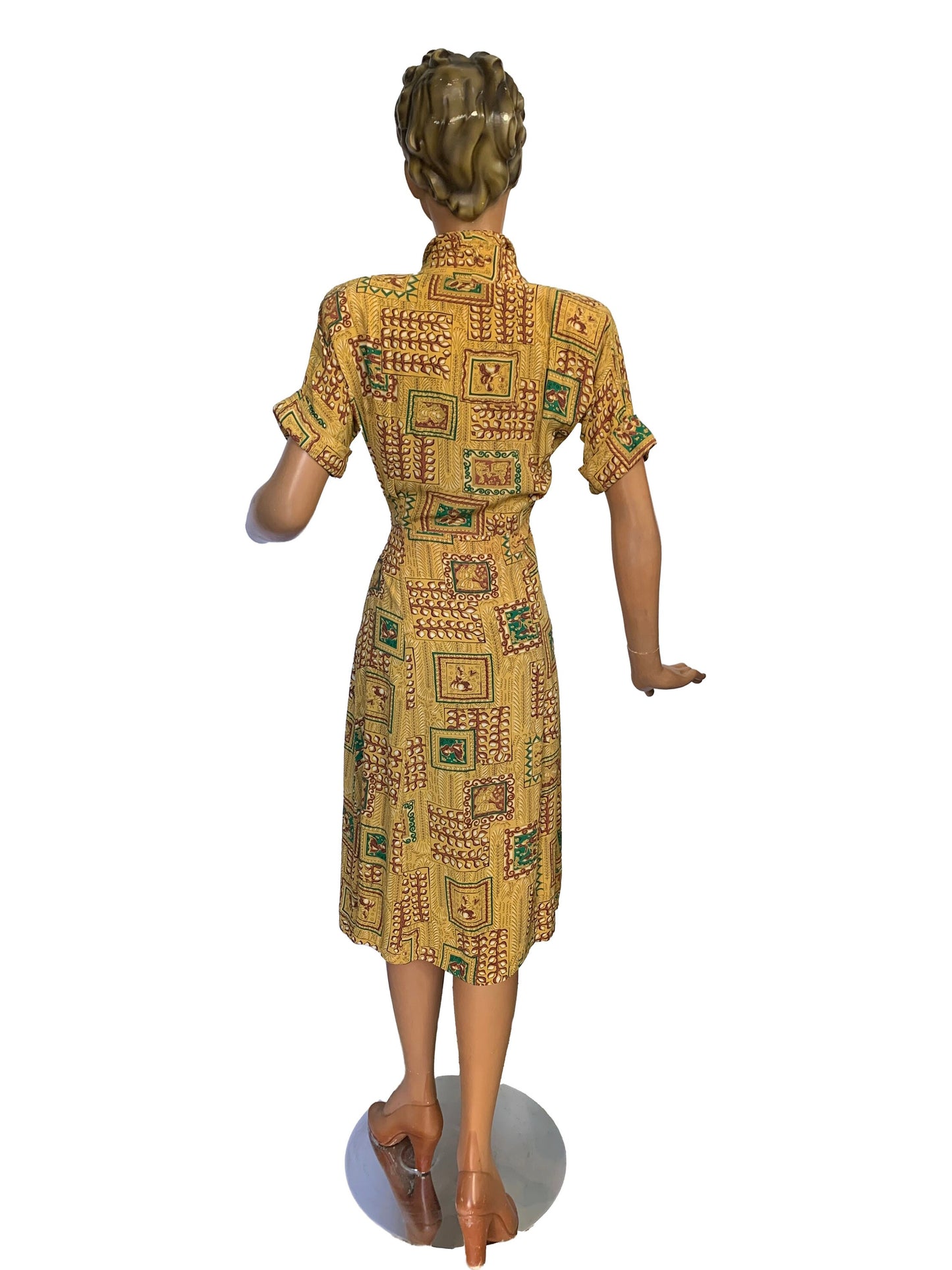 1940s Rayon Novelty Print Dress | XS/S