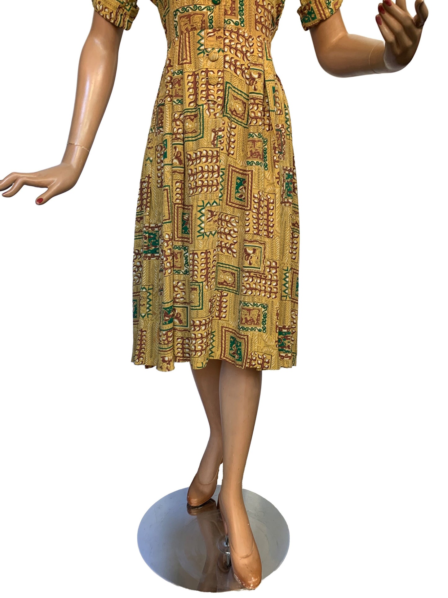 1940s Rayon Novelty Print Dress | XS/S