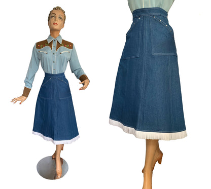 Valerie Denim Fringe 1940s Style Western Skirt